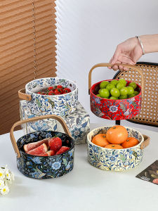 Handheld Ceramic Fruit Basket Vintage Chinese Style Snack Plate Dry Fruit Plate High Aesthetic Value Living Room Tea Table Home Use Fruit Basket Display Plate