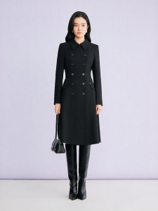 Fashionable Audrey Style Notched Collar Double-Breasted Waist-Cinching Dress