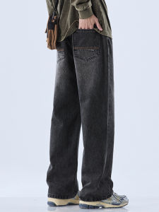 กางเกงยีนส์ทรงหลวมขาตรงสไตล์อเมริกันสำหรับผู้ชาย กางเกงขายาวทรงหลวมสไตล์วินเทจ ทรงสตรีท กางเกงขายาวทรงขากว้าง