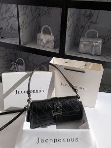 Jacoponnus ของแท้ หนัง สีดำ แฟชั่นขนาดเล็ก อินเทรนด์ ถุงขนมปังฝรั่งเศส ผู้หญิง ใหม่ 2024 กระเป๋าสะพายข้างใต้วงแขนระดับไฮเอนด์