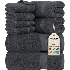 ชุดผ้าขนหนูพรีเมียม ATHENA HOME 8 ชิ้น ผ้าเช็ดตัว 2 ผืน ผ้าเช็ดมือ 2 ผืน ผ้าเช็ดหน้า 4 ผืน ผ้าฝ้าย 100% แบบริงสปัน สำหรับห้องน้ำและโรงแรม