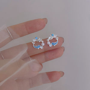 Tanchou  Blue Dolphin Earrings Womens New 2025 Cute Niche Design Luxury Feelings Ear Jewelry Metal Material New Year Gifts