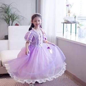 Girls Rapunzel Purple Princess Dress Kids Cosplay Halloween Xmas Party Disguise Frocks Children Elegant Gown Birthday Gift