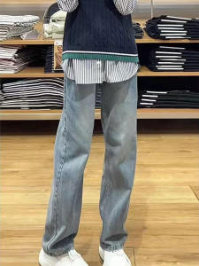 Quần Jeans Denim Ống Thẳng Cạp Cao Phong Cách Retro Cho Nữ Mùa Xuân Hè Quần Dài Ôm Dáng Rộng Thẳng Quần Dài Ôm Dáng Ôm Dáng