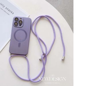 Crossbody Strap Lanyard Magnetic Case For iPhone 16 15 14 13 11 12 Pro Max Plus XS XR Magsafe Silicone Soft Back Cover