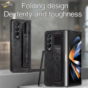 KISSCASE Geometry Rhombus Texture Slim Grip Cover For Samsung Galaxy Z Fold 4 5G Case with Finger Strap Matte Finish Handheld Design