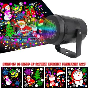 Christmas Snowflake Projector 16 Patterns Party Stage Santa Claus Snowman LED Laser Projection Lamp Christmas Decoration Light