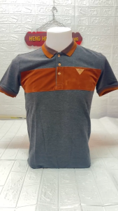 เสื้อโปโล สีเทาท็อป คาด อก ป้ายโลโก้หนัง เสื้อโปโลผู้ชาย เสื้อโปโลชายแฟชั่น เสื้อโปโลลำลองผู้ชาย