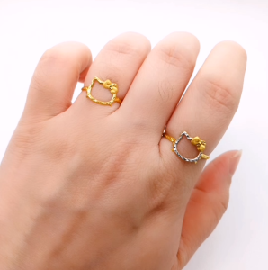 Cincin Hello Kitty Bajet Saiz 10.5 12 16 17 17.5 18.18.5 19 21.522 23 24 Emas 916 Yon Hing