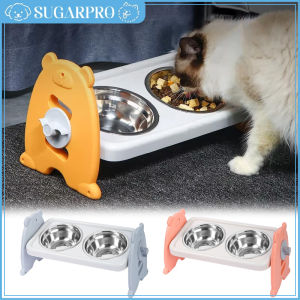 Elevated Dog Bowls Tilted Adjustable Dogs Feeder Stand with Stainless Steel Food Bowls for Puppies Cats Pet Accessories