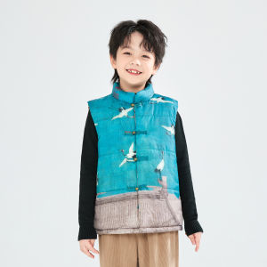 Warm down Cotton Vest for Boys And Girls Traditional Chinese Style Outerwear for Autumn And Winter Thickened Polyester Fiber