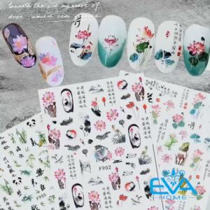 Sticker Dán Móng Tay 3D Dạng Decal Dán Chống Nước Hoạ Tiết Hoa Sen Lotus Và Cây Tre Gấu Trúc F901 / F902 / F905