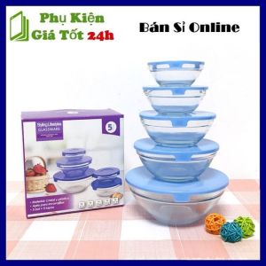 Bộ 5 Bát Thủy Tinh Đựng Thực Phẩm Kèm Nắp Nhựa Tránh Bụi  Tránh Mùi  Cao Cấp Sáng Bóng - COMBO 5 Thố Thuỷ Tinh Kèm Nắp Đậy Chịu Được Nhiệt Nhiều Kích Thước Tiện Lợi