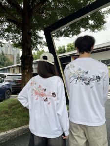 Áo Thun Dài Tay Thêu Hoa Phong Cách Mỹ Dành Cho Nam Và Nữ Mùa Thu Mới Thiết Kế Cotton Nguyên Chất Nhẹ Dành Cho Thanh Thiếu Niên