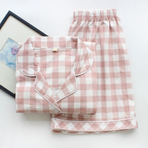 Summer Couple Thin Short-Sleeve Pajamas Minimalist Casual Polo Collar Pure Cotton Homewear Preppy Style Gingham Men and Women