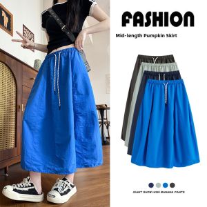 Tassalon Japanese Style A-Line Midi Skirt Womens Summer Thin Hanging Sensation Slimming Umbrella Skirt Loose Splicing Skirt