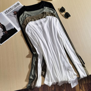 Ultra Soft Sun Protection Long Sleeve round Neck Womens T-shirt Silk Lyocell Fiber Slim Fit Base Shirt Korean Style Commute