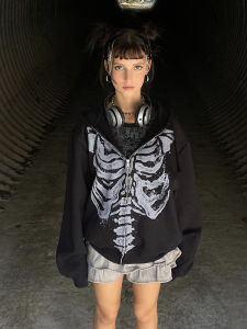 เสื้อสเวตเตอร์คอกลมแขนยาวพิมพ์ลายโครงกระดูก ทรงหลวม แฟชั่นสตรีท สำหรับผู้หญิง อายุ 18-24 ปี ฤดูใบไม้ผลิ 2023