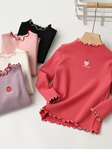 Áo Thun Cotton Dài Tay Cổ Cao Có Viền Co Giãn Dễ Thương Cho Bé Gái Áo Thun Trẻ Em Mùa Xuân Thu