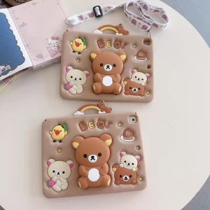 EOENKK | Cartoon Rilakkuma Holder Silicone iPad Case For iPad Pro 11in 10th Gen 10.9in 10.2in Air1 2 9.7in Pro Air3 10.5in Silicone Cover