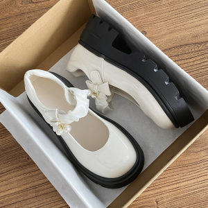 Giày Mary Jane Đế Dày Đính Ngọc Trai Thời Trang Mùa Hè Cho Nữ Giày Đơn Cổ Thấp Giày Da PU Đế Cao Su Mũi Tròn