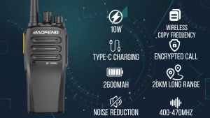 Baofeng BF-1909D Walkie Talkie Set of 2 Digital Analog Wireless Copy Frequency Noice Reduction Two-way Radio 10W Long Range Type C Charging