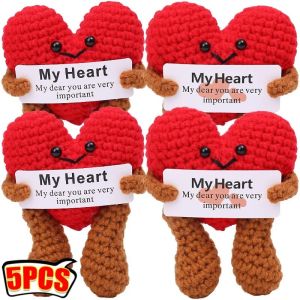 5PCS Valentine’s Day Confession Love Knitted Doll Ornament with Card Fun Love Message Pendant DIY Home Desktop Decoration Gift