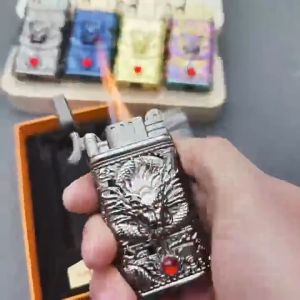 Elegant Dragon 3D Emboss Picture Double Blue Jet Flame Butane Gas Lighter