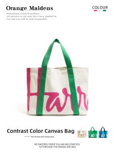 Dopamine Boosting Orange Girl Korean Style Color Block Canvas Tote Bag Large Capacity Handheld Shopping Bag Lazy Single Shoulder Bag