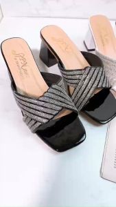 Dép nữ cao gót vuông 5p quai xoàn gấp chéo - G77 Guốc nữ cao gót