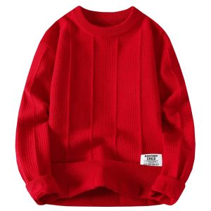 HENGYUANXIANG | Hengyuanxiang Mens Knitted Sweater Loose Fit Dragon Year Fashionable Red Inner Wear Casual Long Sleeve Round Neck Top