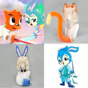 Blue Rabbit Ears Tail Cosplay Set Cat Ear Headband Rainbow Cat Blue Rabbit Cosplay Accessories in Stock No Brand Registered Trademark