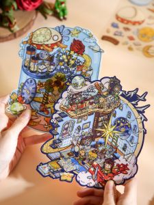 Large Size 3D Sticker Prince Fairy Tale Landscape Decompression Ancient Style Stereoscopic House Adhesive Paper Decoration