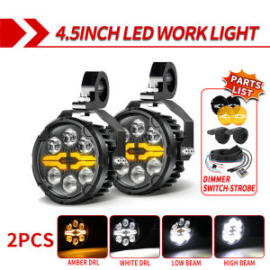 CO LIGHT off-road use 4.5 Inch Dimmable Motorcycle LED Auxiliary Lights Multi-Mode Adjustable Strobe Flash Lamp White Amber Halo