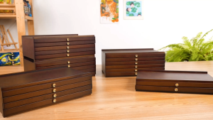 MEEDEN 4/6/10 -Drawer Art Supply Storage Box - Large Capacity Multi-Function Beech-Wood Pencil Box with Drawer & Compartments for Organizing Pastels Pencils Pens Markers Brushes & Stamp Walnut