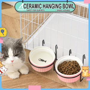 Rennas Hanging Ceramic Cat Bowl For Cat Cage Bowl Ceramic Dog Food Bowl For Cat Food Bowl For Pet