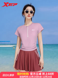 XTEP 2025 New Womens Conservative Bikini One Piece Swimsuit Student Beach Vacation Swimwear plus Size Belly Covering Slimming