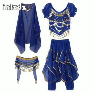 Children Indian Belly Dance Costume Girls Halloween Performance 4pcs Sets Kids Dancing Performance Bellydance Rave Party Outfit