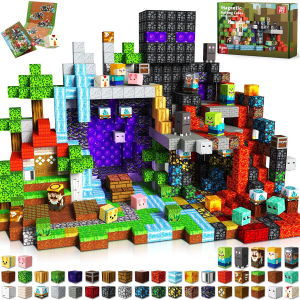 300pcs Warped Forest Magnetic Building Blocks Set My World Figures Bricks STEM Educational Toys for Kids Gifts for Boys Girls