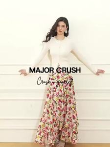 Pearl Collar Open-Shoulder Large Flared Dress