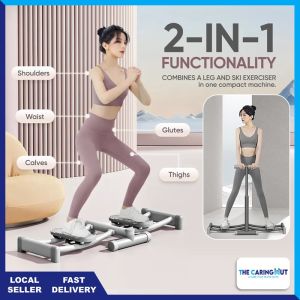 🏅[2026 NEW] 2 in 1 Foldable Leg Slider with Adjustable Handrail Home Ski Exercise Machine For Cardio & Leg Workout