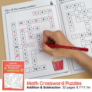 Math CrossWord Puzzles Addition Subtraction Multiplication Division Criss Cross Game Math Workbook Montessori for Kids Ages 5-8