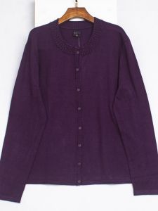 Spring 2025 Large Size Mommy Knitted Open Cardigan Long Sleeve round Neck Womens Knitted Top with Beads Cotton Blend Knitwear