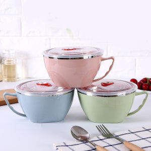 [FREESHIP] Ca Ăn Mì Đựng Thức Ăn Có Nắp Đậy Ruột Inox Vỏ Nhựa Lúa Mạch