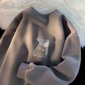 Áo Nỉ Cổ Tròn Dày Dặn Cho Nam Mùa Thu Đông Thường Ngày Rộng Rãi Thoải Mái in Họa Tiết Thời Trang Cặp Đôi Áo Khoác Ngoài