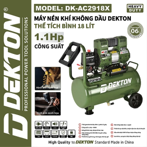 Máy nén khí không dầu Dekton DK-AC2918LX - Dung tích Bình 18 Lít - Công suất 1.1Hp - Lên hơi nhanh