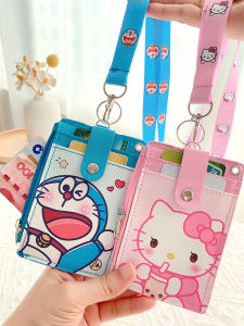 Cartoon Dual-Sided Multi-Card Slot Campus Student Lunch Card Neck Strap School ID Bus Pass Document Lanyard Card Holder