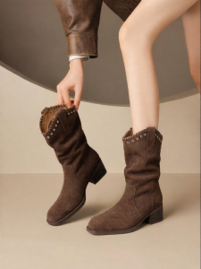 Josiny | Jeans Cowgirl Boots Rough Heel Peaked Toe Stacked Style