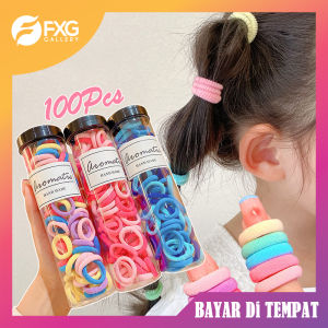 FXG - iKat Rambut Set 100Pcs Korea Kain Elastis Karet Cantik Anak Perempuan Gratis Box KCR23