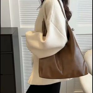 Fashion Vintage Shoulder Bag Large Capacity Waterproof Underarm Bag Top Handle Design All-match Casual PU Leather Handbag for Women